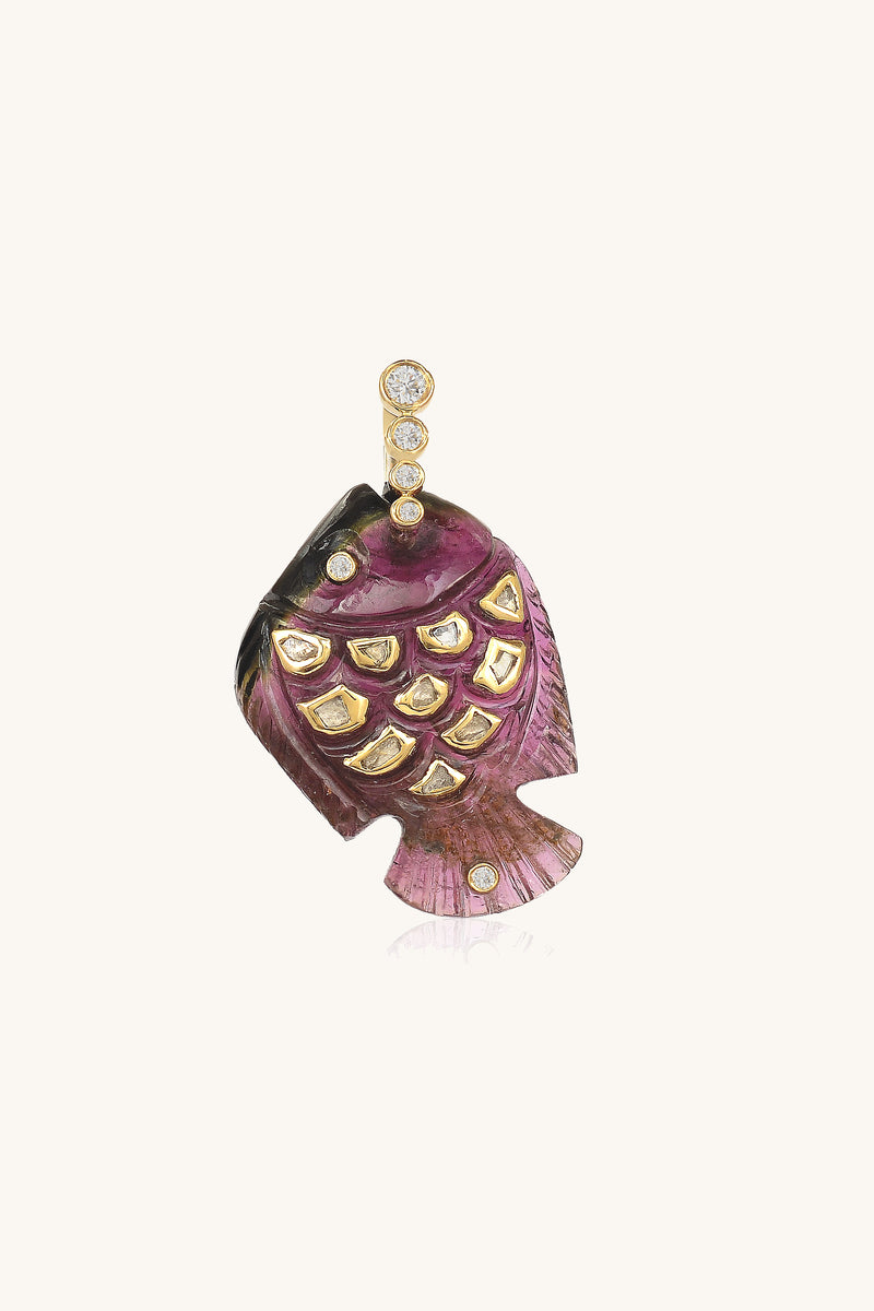 Polki tourmaline fish charm