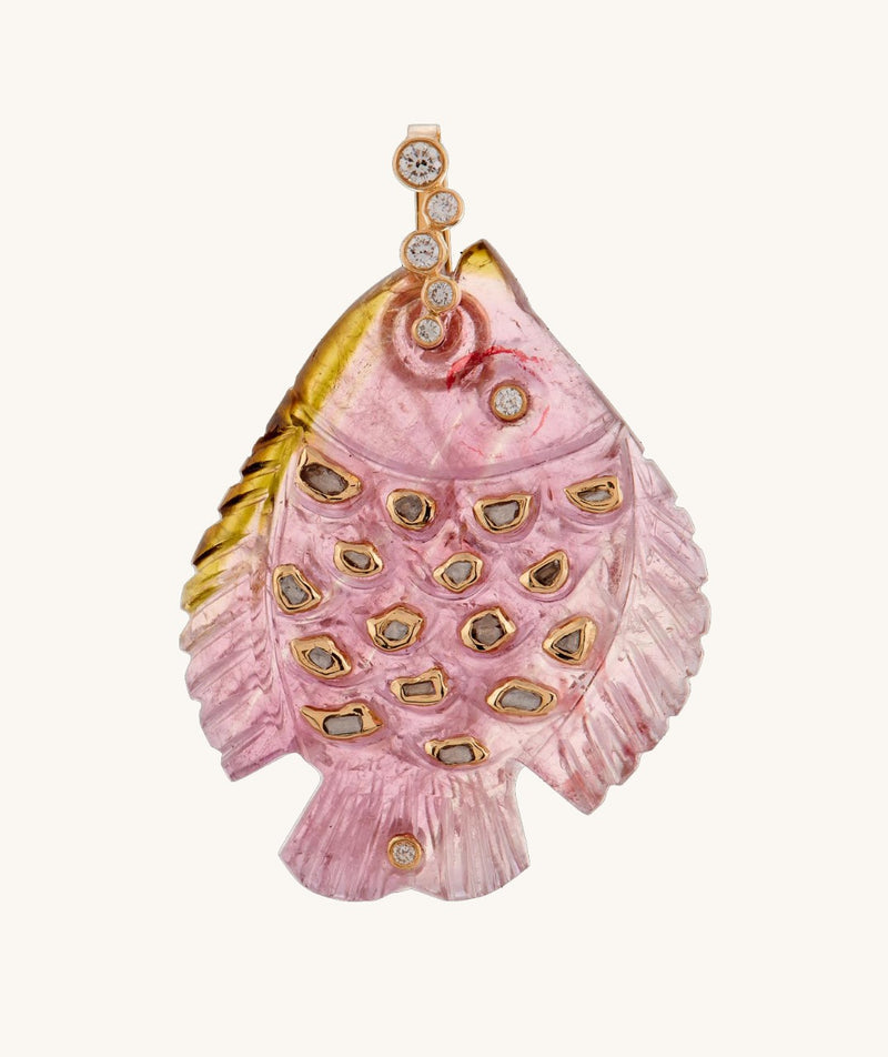 Polki tourmaline fish charm